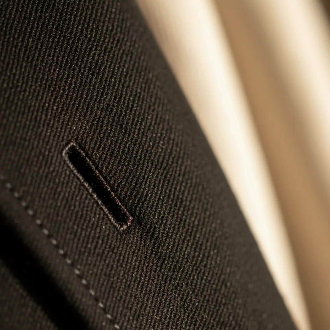 Close-up of Italian fabric texture and fine stitching